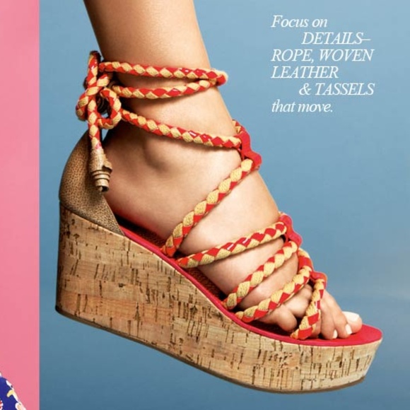 Tory Burch Shoes - Tory Burch Orange Petra Cork Wedge Tie Sandals